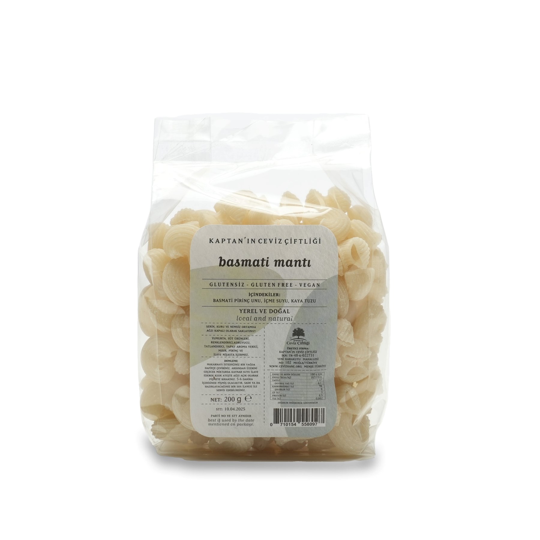 Glütensiz ve Vegan Basmati Pipe Rigate Mantı (200 G)
