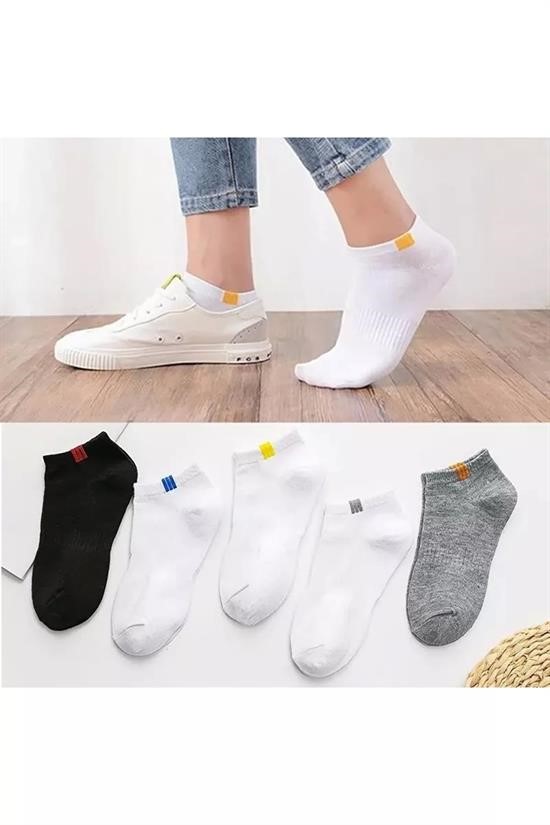 10 Çift Unisex Beyaz Renkli Taban Altı Lastikli Yıkamalı Rahat Bilek Patik Çorap 36-40