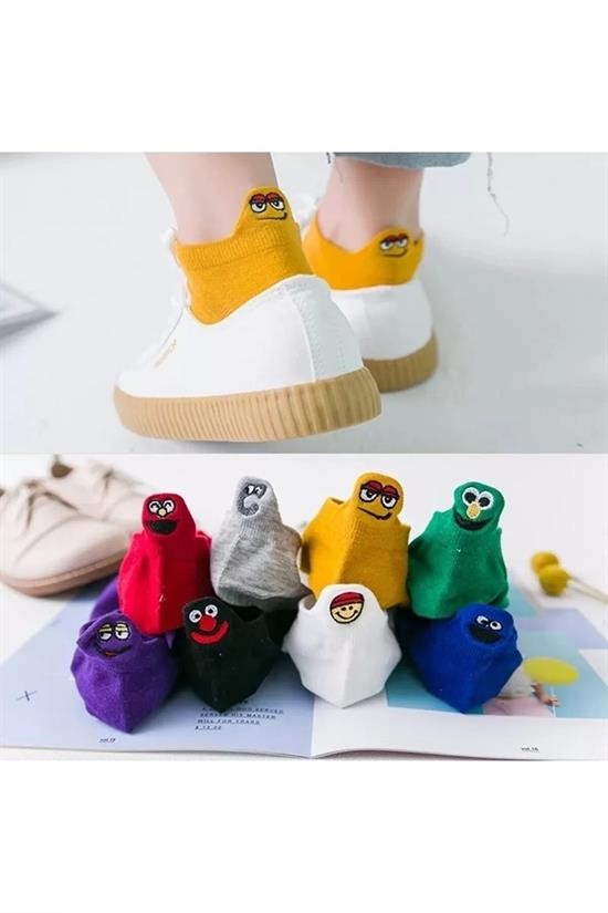 12'li Renkli Nakışlı Emojili Patik Çorap Unisex 32-36