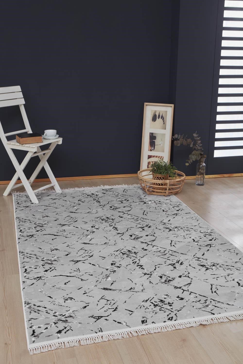 Jassrug Kaymaz Taban Halı Püsküllü 200x300 Mermer Gri