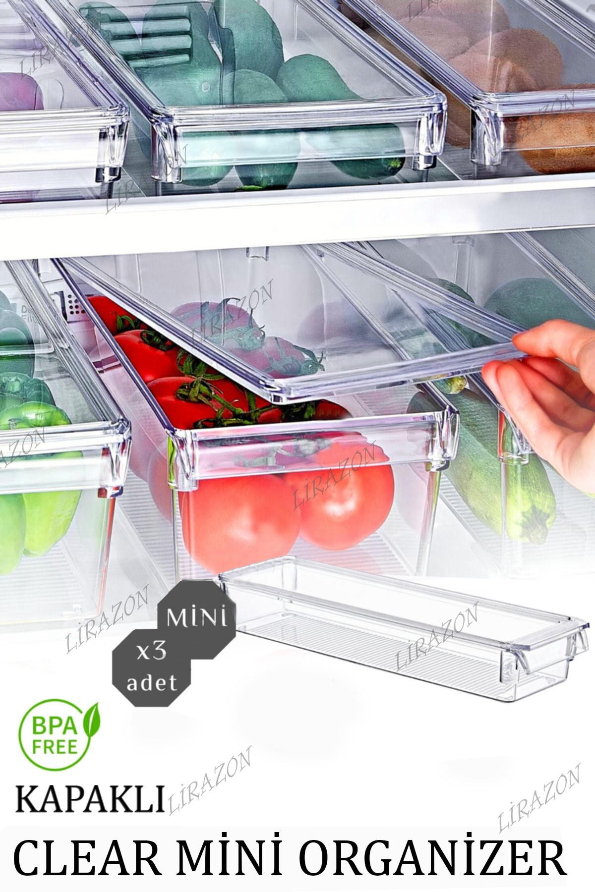 3 Adet Şeffaf Kapaklı Mini Tall Clear Buzdolabı & Dolap Içi Düzenleyici Organizer