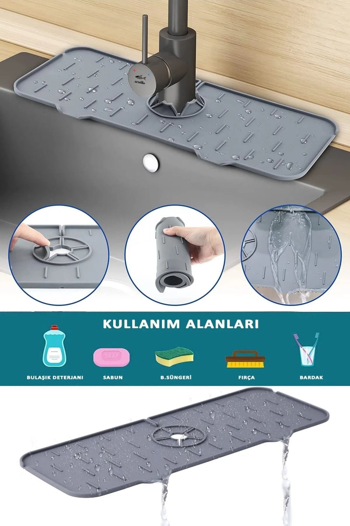 Su Tutucu Musluk Matı -Mutfak Ve Banyo Için Koruyucu Lavabo, Musluk Ve Batarya Matı