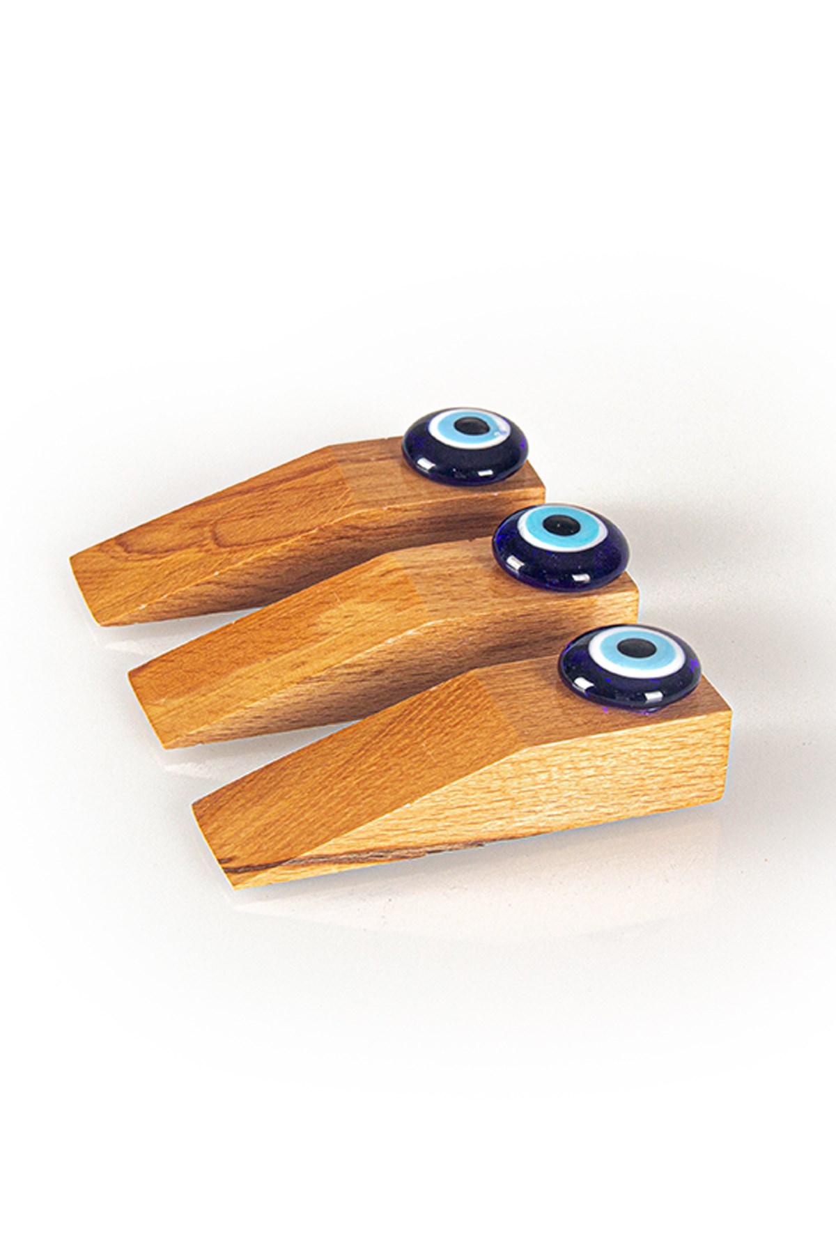 3 Adet İdeal Ahşap Nazar Boncuklu Kapı Stoperi - Kahverengi