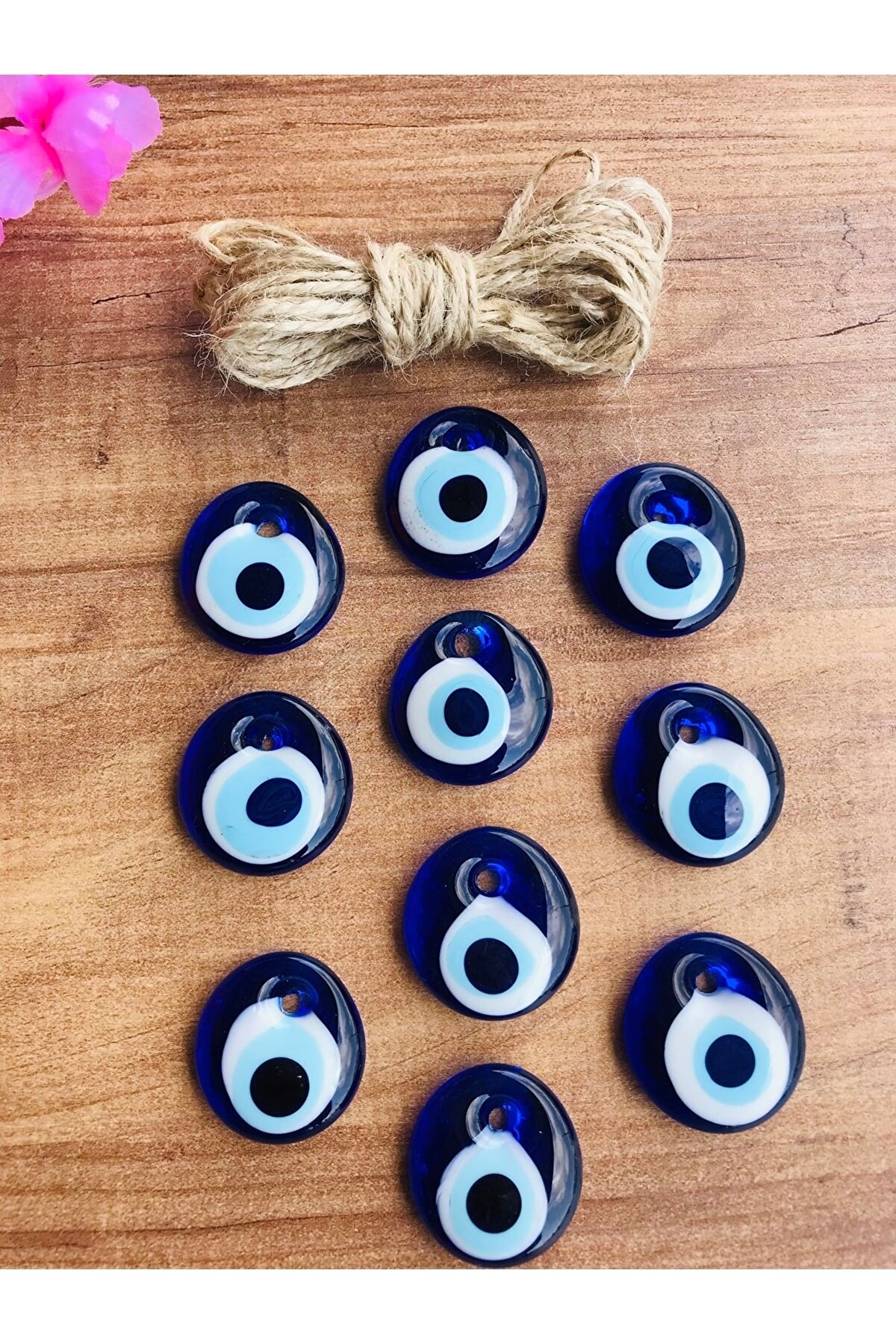 10 Adet Nazar Boncuğu Askı İpli Ağaç Süsleme 4 Cm Dekoratif Cam Nazar Boncuğu Nazarlık