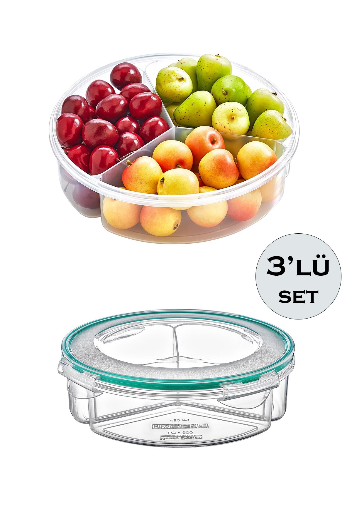 3 Bölmeli Lunch Box 1350 Ml Hava Geçirmez & Sıvı Sızdırmaz Saklama Kabı Fresh Box 3 Adet