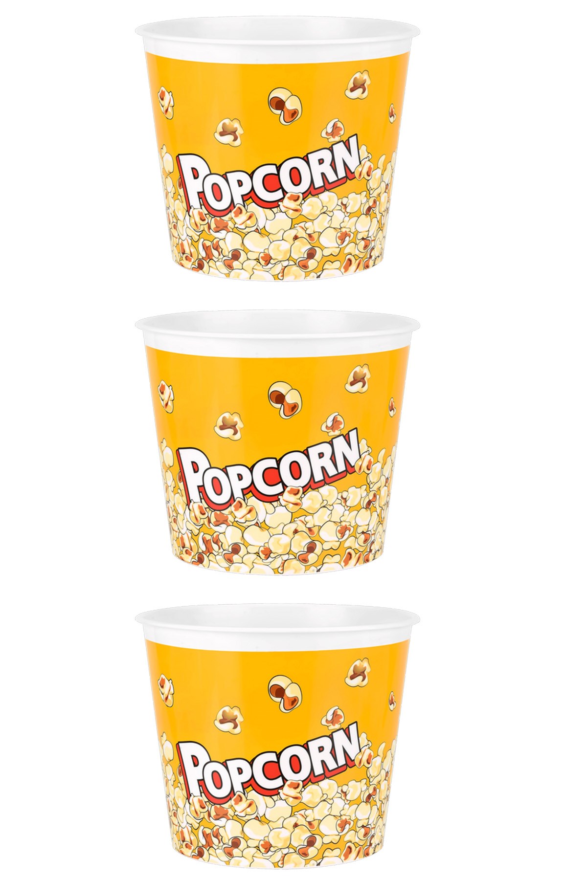 3 Adet Mısır Cips Kovası Renkli Plastik Popcorn Kasesi