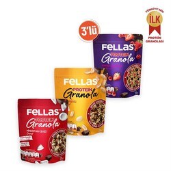 Fellas Granola 3'lü-Protein Bar Parçacıklı-Hindistan C. 270gr+Kırmızı Meyveli 270g+Yer Fıst. 270g