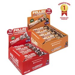 Fellas Yüksek Protein Bar 45g Süper İkili Kutu 24 Adet - Hind. Cevizli x12 Adt+Yer Fıstıklı x12 Adt