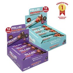 Fellas Protein Bar 32g Süper İkili Kutu 24 Adet - Duble Kakaolu x 12 Adet + Fındıklı x 12 Adet