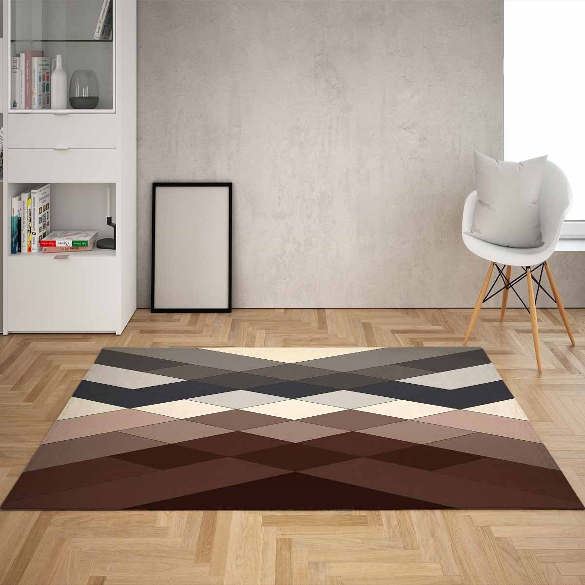 Geometrik Karo Desenli Dijital Baskı Yıkanabilir Kaymaz Taban Modern Salon Halısı ve Yolluk