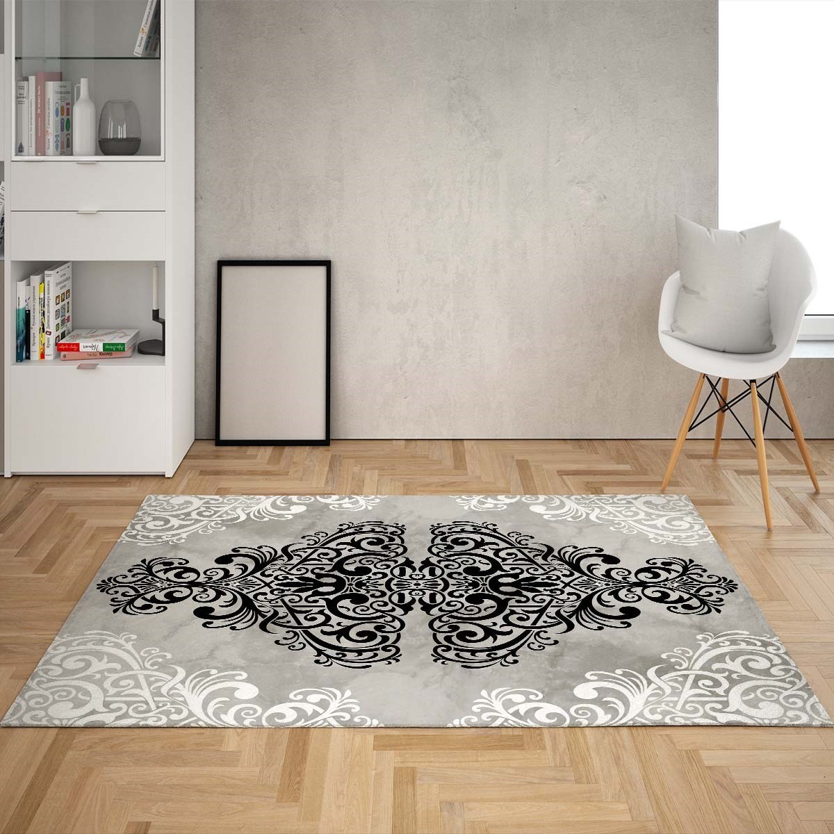 Varak Desenli Osmanlı Motif Dijital Baskı Yıkanabilir Kaymaz Taban Kilim Model Salon Halısı