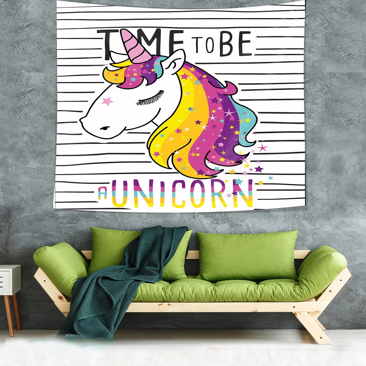 Time To Be Unicorn Desen Leke Tutmaz Kadife Dokulu Kumaş Duvar Örtüsü Duvar Halısı Tapestry