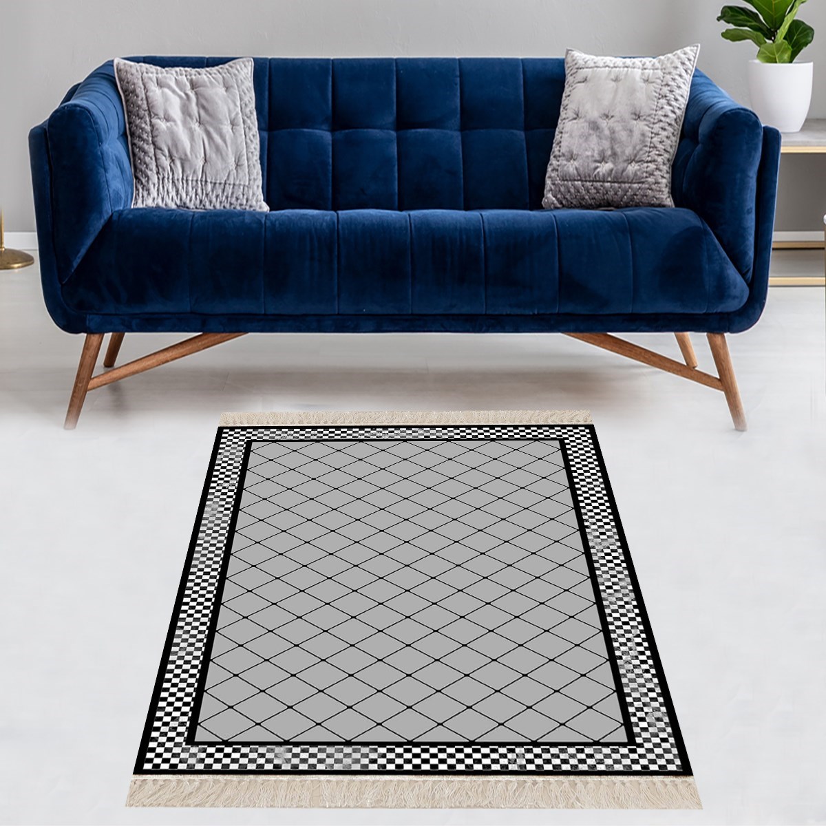 Geometrik Desenli Dijital Baskı Yıkanabilir Kaymaz Taban Etnik Kilim Desen Salon Halı