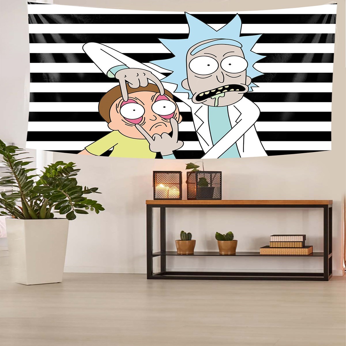 Rick and Morty Desen Leke Tutmaz Kadife Dokulu Kumaş Duvar Örtüsü Duvar Halısı Tapestry