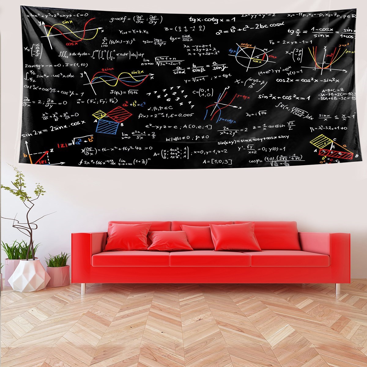 Matematiksel Formüller Fonksiynlar Leke Tutmaz Kadife Doku Kumaş Duvar Örtüsü Duvar Halısı Tapestry