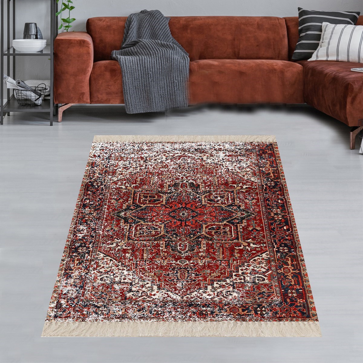 Eskitme Kilim Desenli Dijital Baskı Yıkanabilir Kaymaz Taban Vintage Salon Halısı ve Yolluk