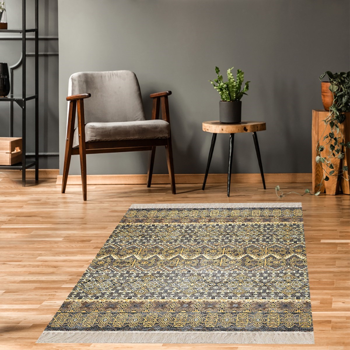 Kilim Desenli Etnik Dijital Baskı Yıkanabilir Kaymaz Taban Modern Salon Halı ve Yolluk