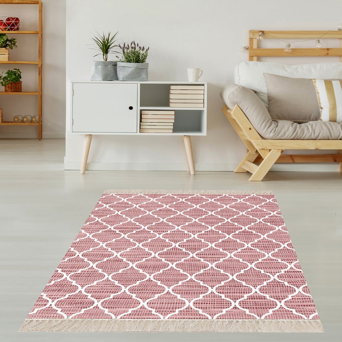 Geometrik Karo Desenli Dijital Baskı Yıkanabilir Kaymaz Taban Etnik Kilim Desen Salon Halı