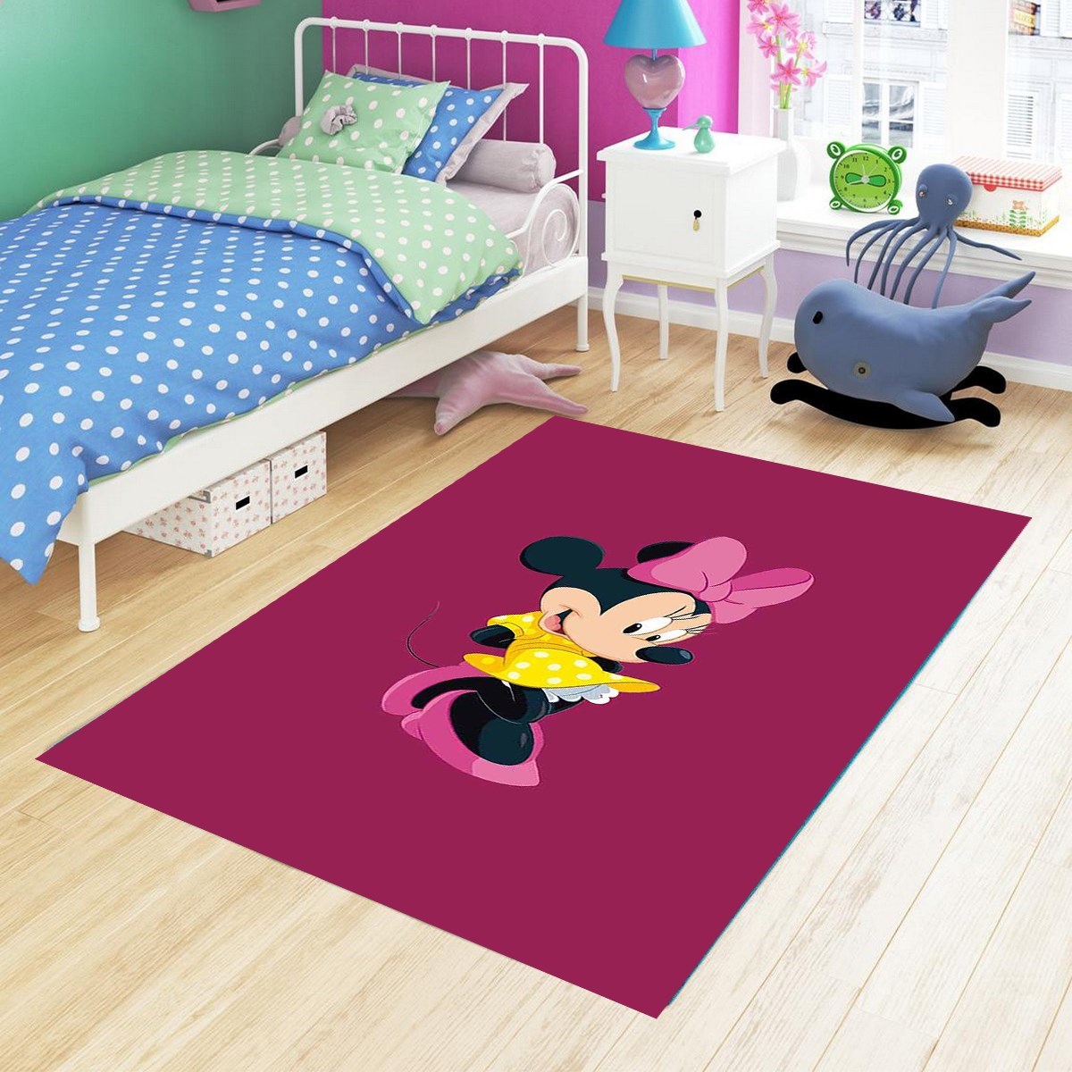 Mickey Minnie Mouse Halı Dijital Baskı Yıkanabilir Kaymaz Taban Çocuk Odası Halısı