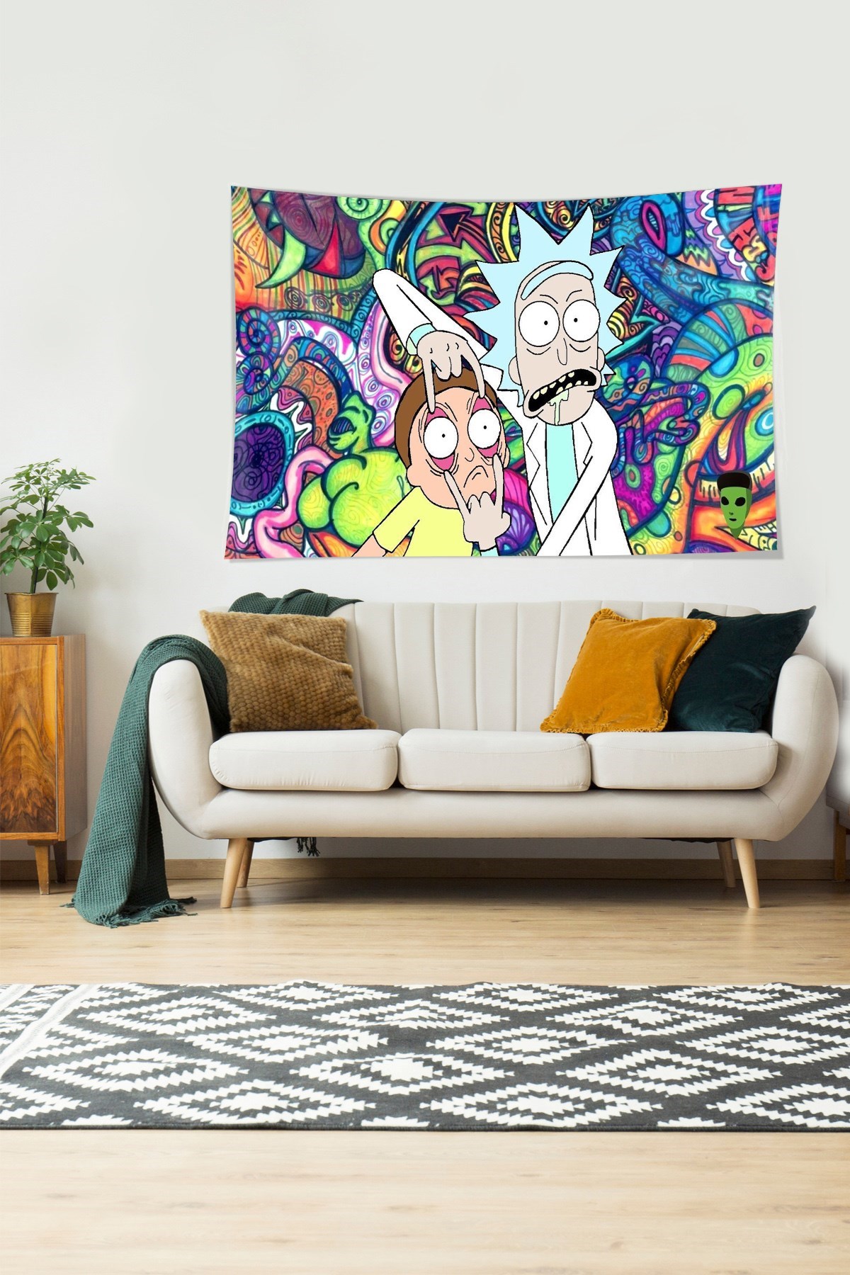 Rick and Morty Leke Tutmaz Kadife Dokulu Kumaş Duvar Örtüsü Duvar Halısı Tapestry