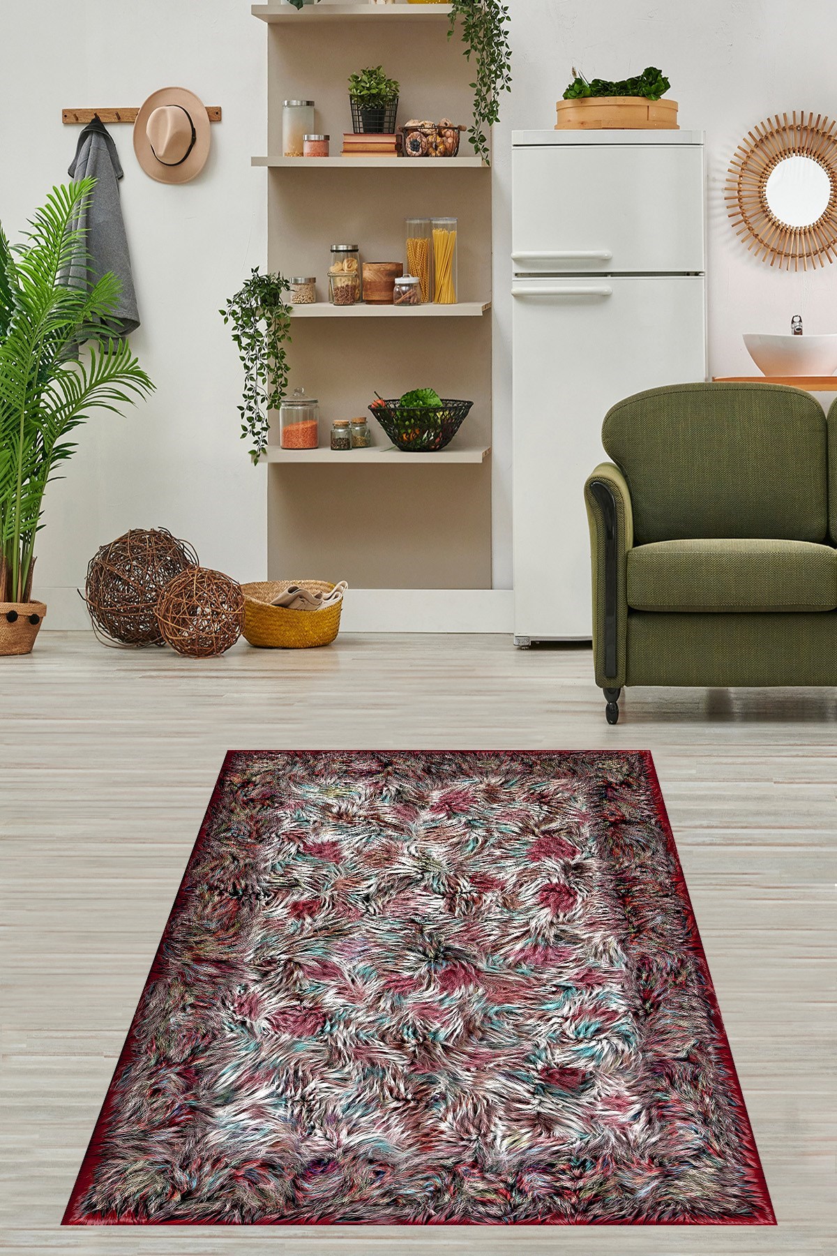 Peluş Efektli Peluş Desen Dijital Baskı Yıkanabilir Kaymaz Taban Modern Salon Halısı ve Yolluk