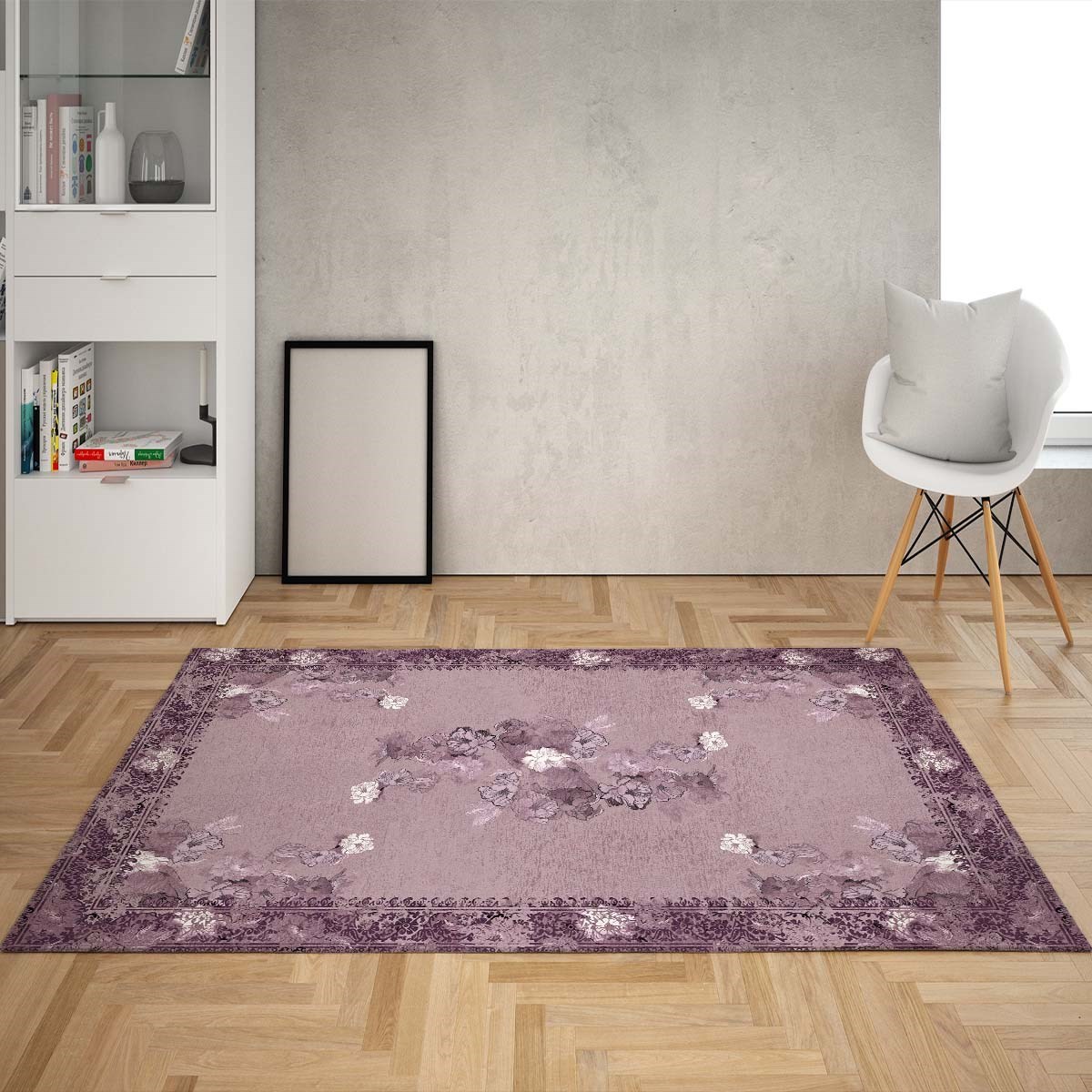 Çiçek Desenli Dijital Baskı Yıkanabilir Kaymaz Taban Göbekli Leke Tutmaz Salon Halı Yolluk  (G.Kuru)