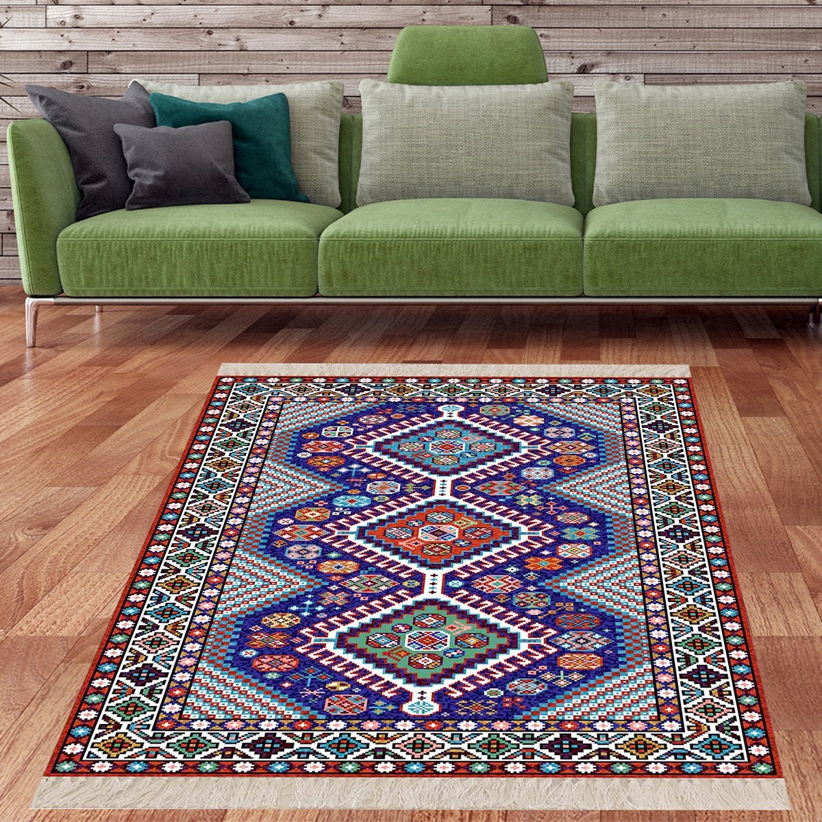 Kilim Desenli Dijital Baskı Yıkanabilir Kaymaz Taban Leke Tutmaz Etnik Salon Halısı ve Yolluk