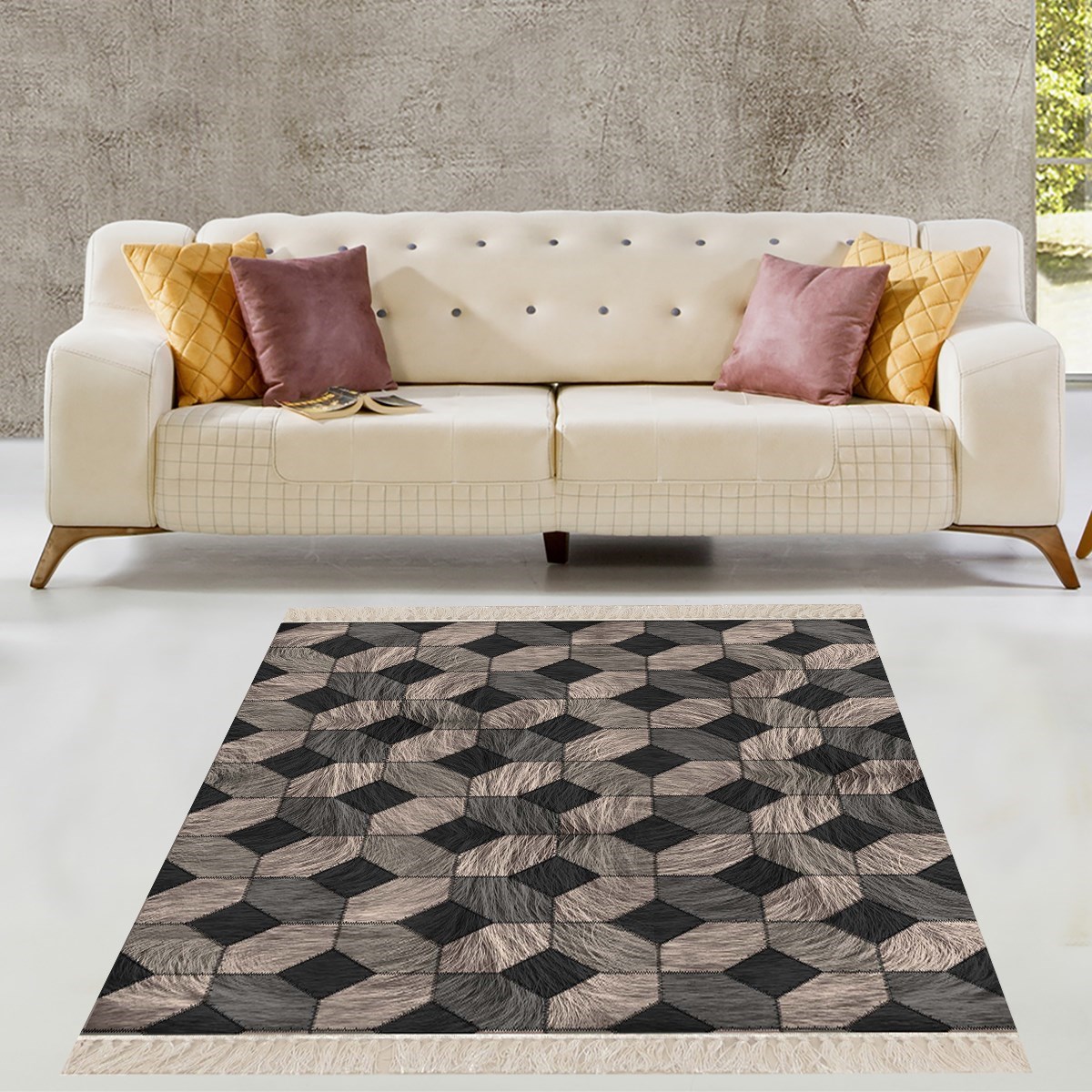 Geometrik Desenli Dijital Baskı Yıkanabilir Kaymaz Taban Modern Kilim Desen Salon Halı