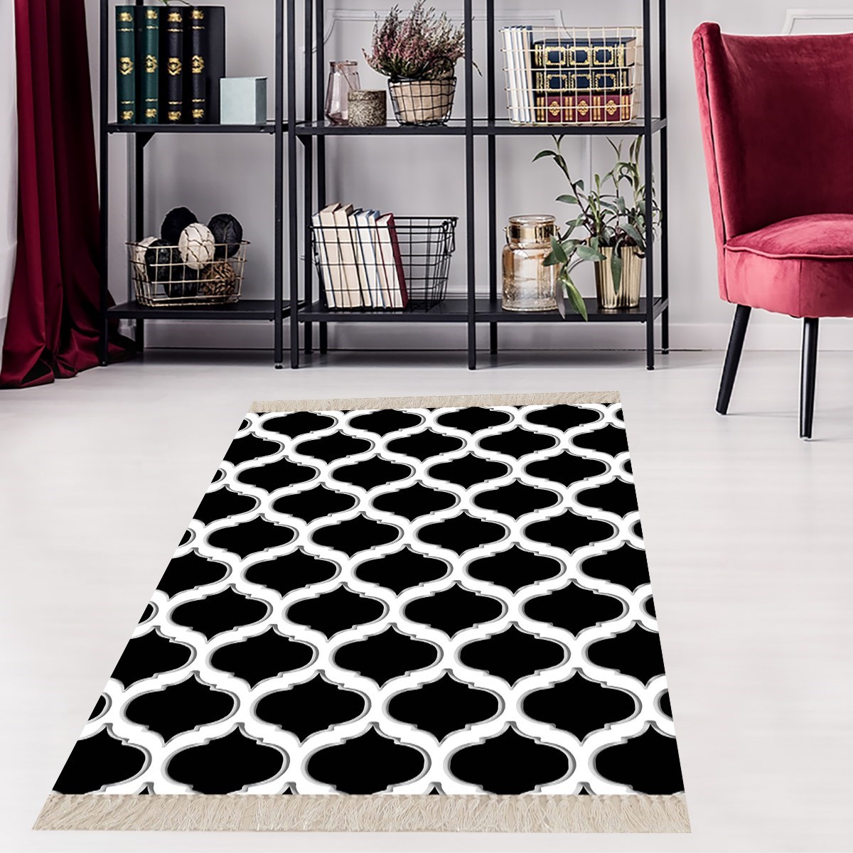 Geometrik Desenli Dijital Baskı Yıkanabilir Kaymaz Taban Modern Kilim Desen Salon Halı