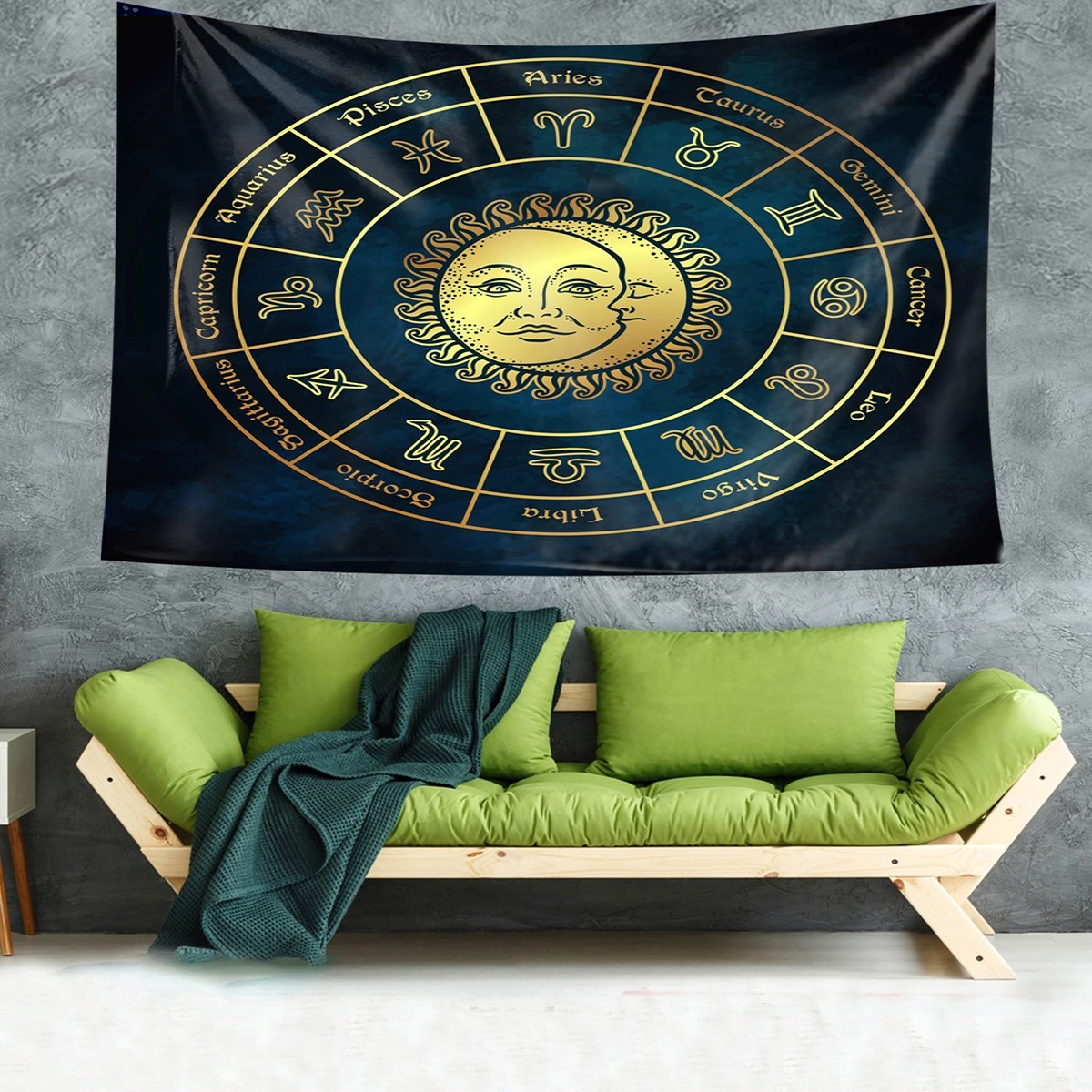 Astroloji Burçlar 12 Burç Desen Leke Tutmaz Kadife Doku Kumaş Duvar Örtüsü Duvar Halısı Tapestry