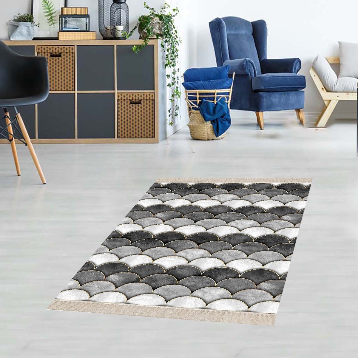 Geometrik Desenli Dijital Baskı Yıkanabilir Kaymaz Taban Etnik Kilim Desen Salon Halı