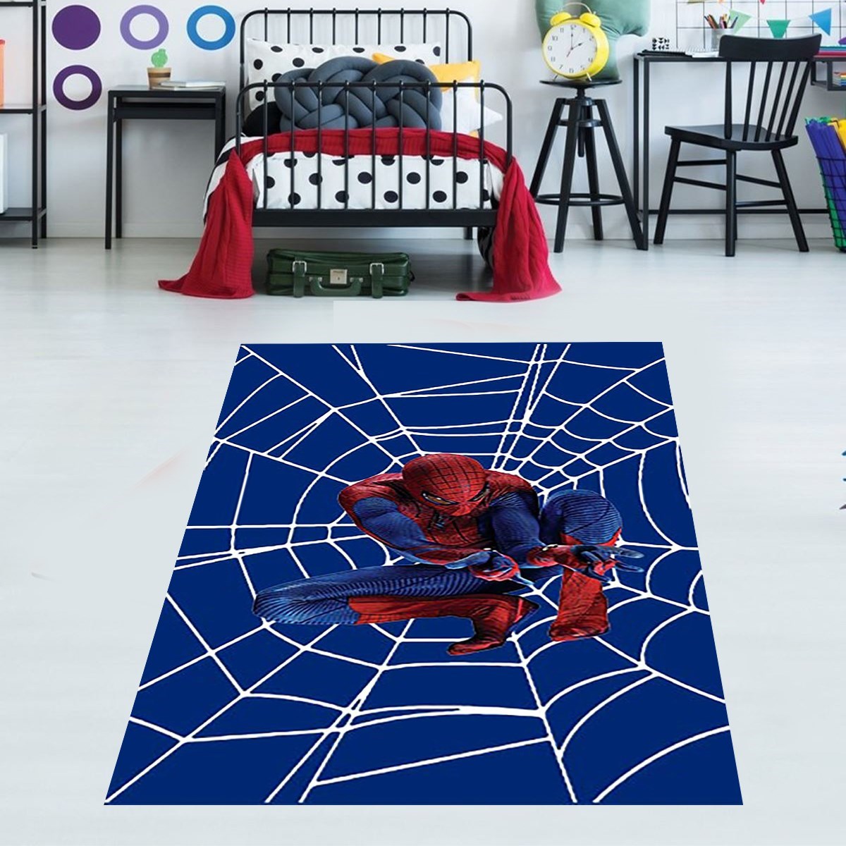 Örümcek Adam Spider Man Desenli Dijital Baskılı Kaymaz Taban Yıkanabilir  Çocuk Odası Halısı