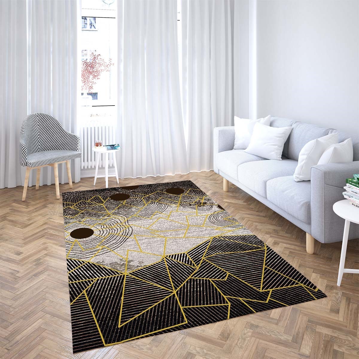 Örümcek Ağı Desenli Çerçeveli Dijital Baskı Yıkanabilir Kaymaz Taban Salon Halısı ve Yolluk