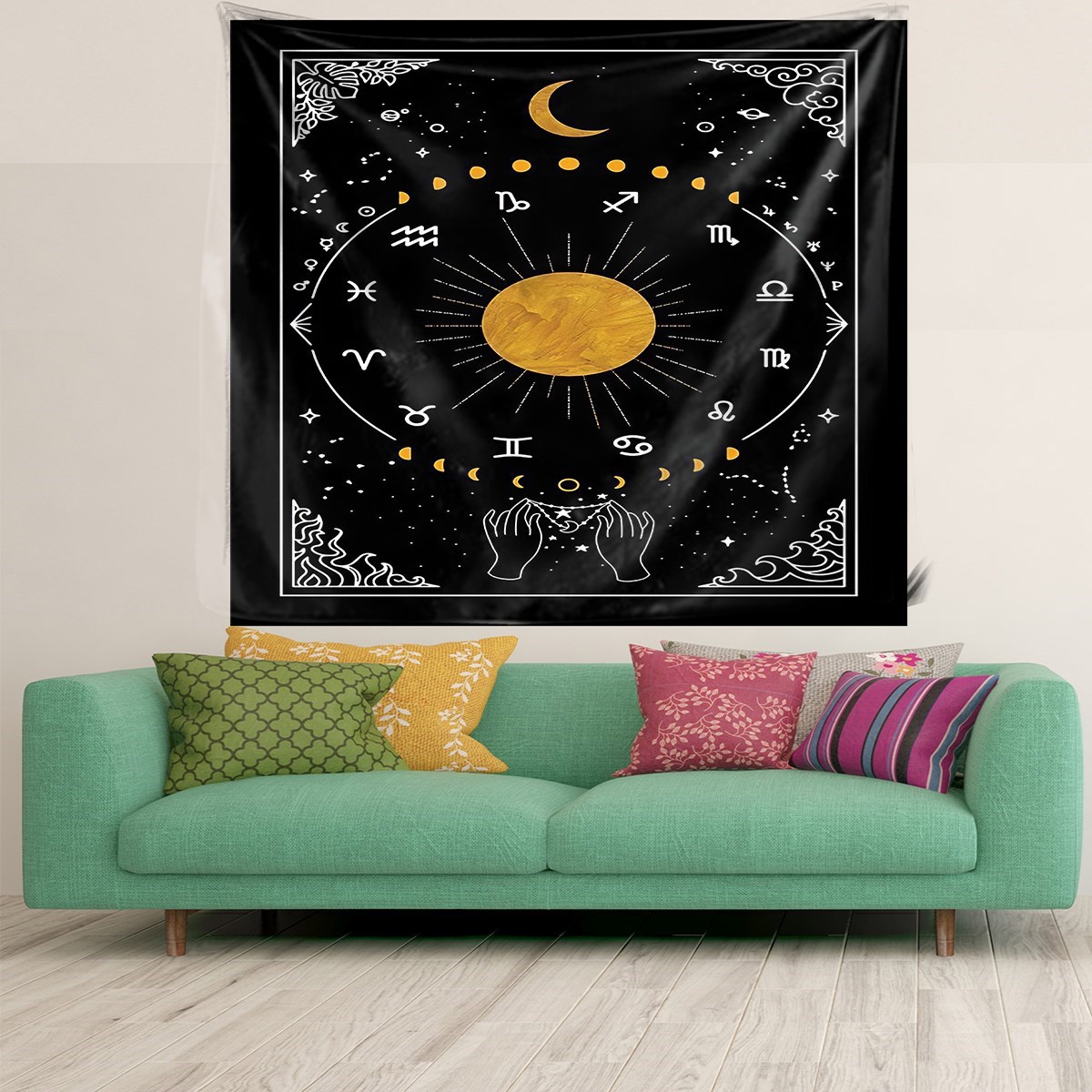 Astroloji Gökyüzü Yıldız Takımı Leke Tutmaz Kadife Dokulu Kumaş Duvar Örtüsü Duvar Halısı Tapestry