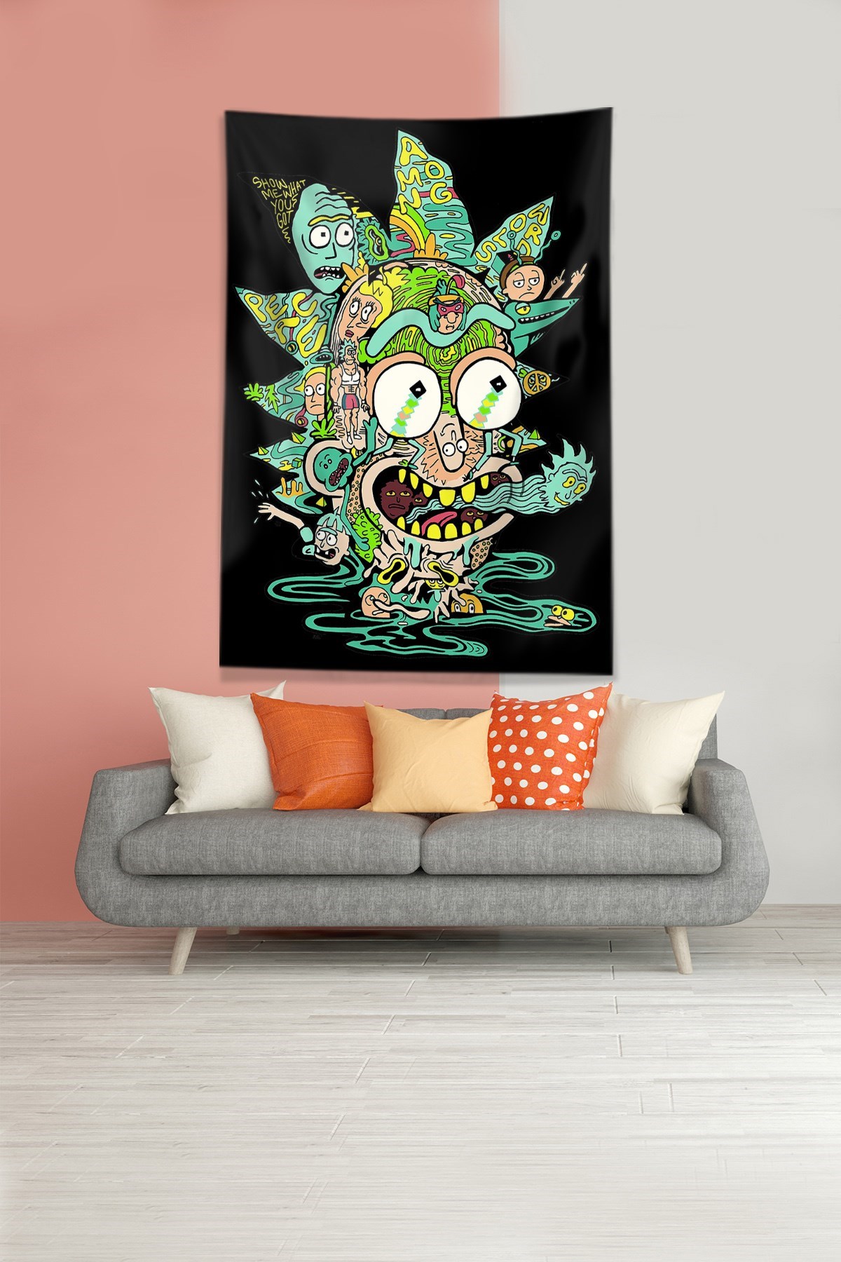 Siyah Rick and Morty Leke Tutmaz Kadife Kumaş Duvar Örtüsü Duvar Halısı Tapestry