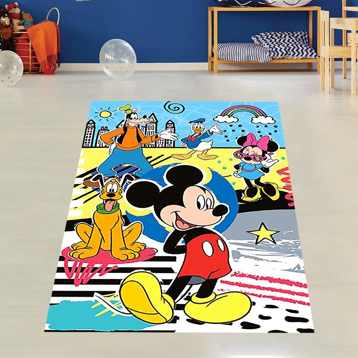 Mickey Minnie Mouse Donald Duck Dijital Baskılı Kaymaz Taban Yıkanabilir Çocuk Bebek Odası Halısı