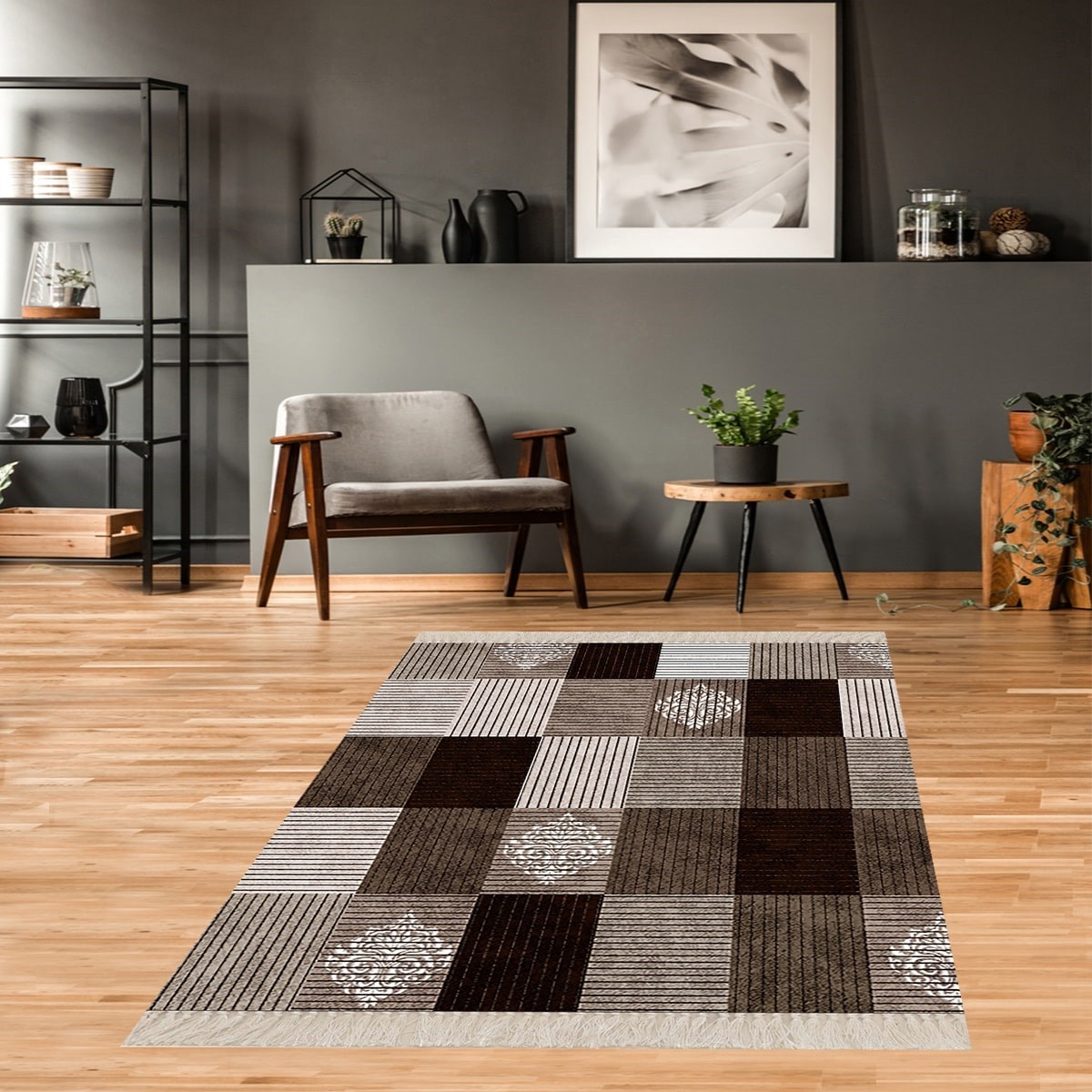 Kilim Desenli Etnik Dijital Baskı Yıkanabilir Kaymaz Taban Modern Salon Halı ve Yolluk 