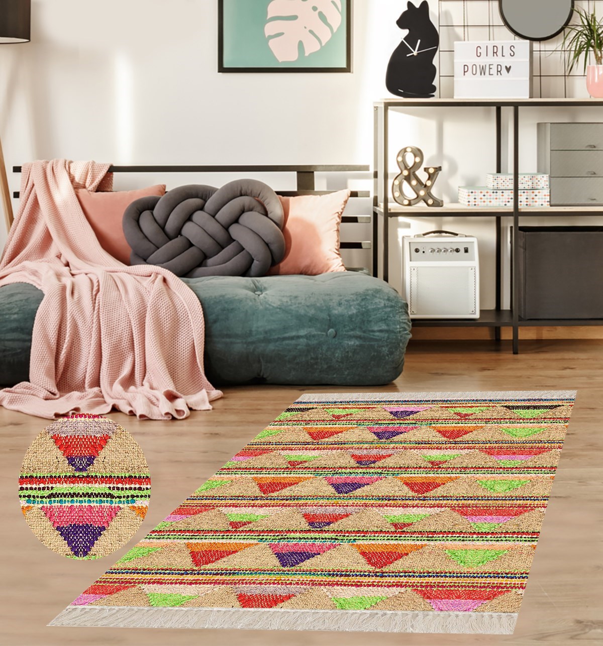 Kilim Desenli Etnik Dijital Baskı Yıkanabilir Kaymaz Taban Modern Salon Halı ve Yolluk