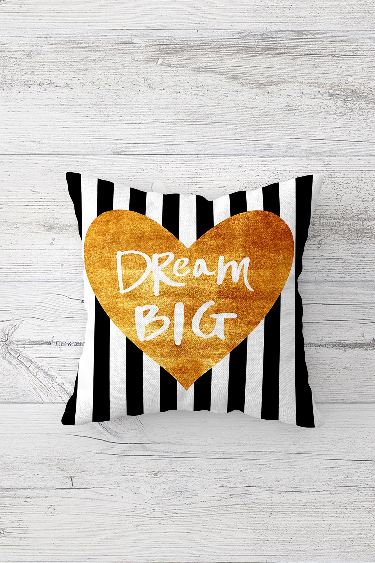 Dream Big Gold Gizli Fermuarlı Dekoratif Yastık Kılıfı Kırlent Kılıfı Koltuk Yastık Kılıfı