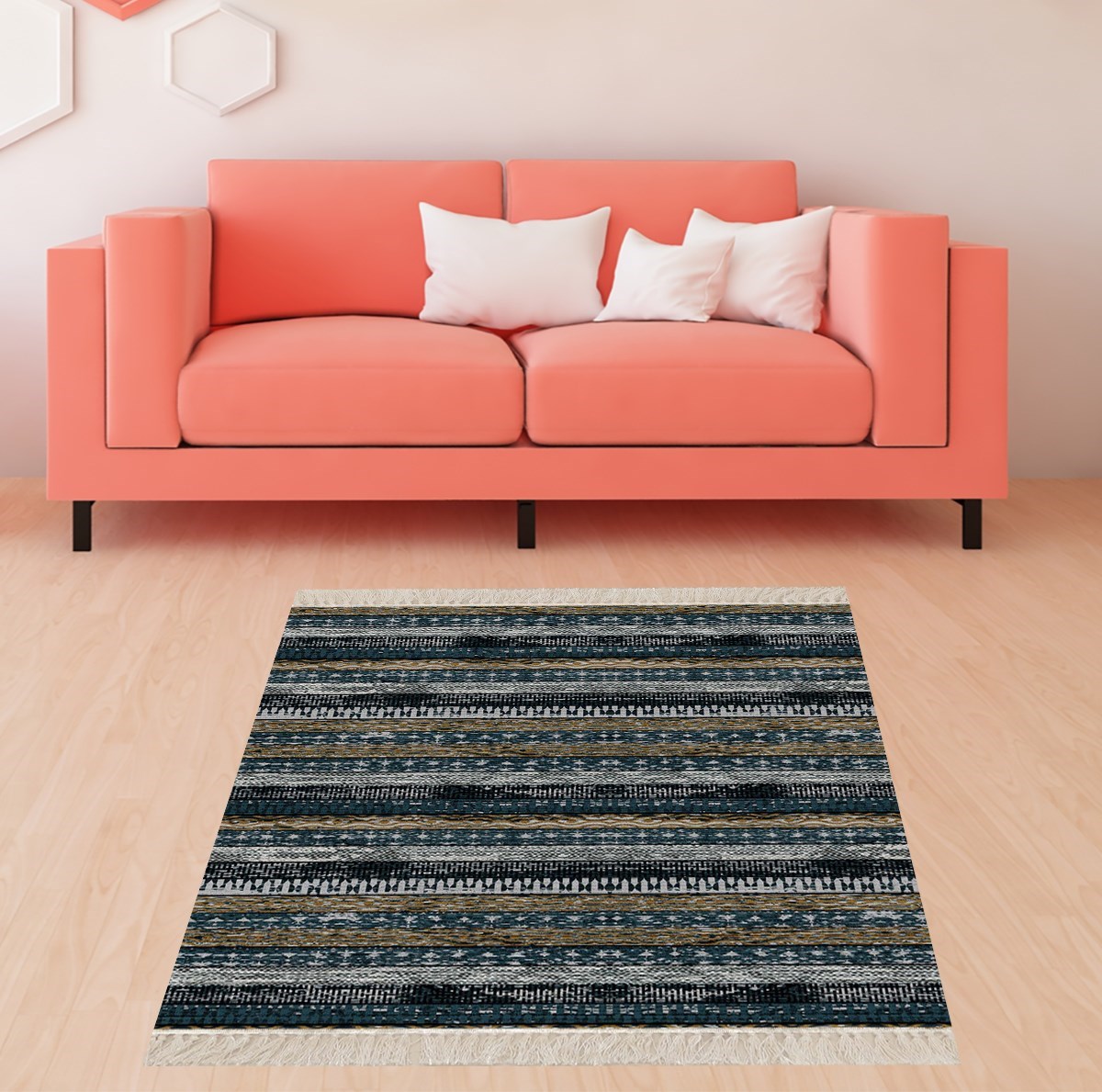 Kilim Desenli Etnik Dijital Baskı Yıkanabilir Kaymaz Taban Modern Salon Halı ve Yolluk