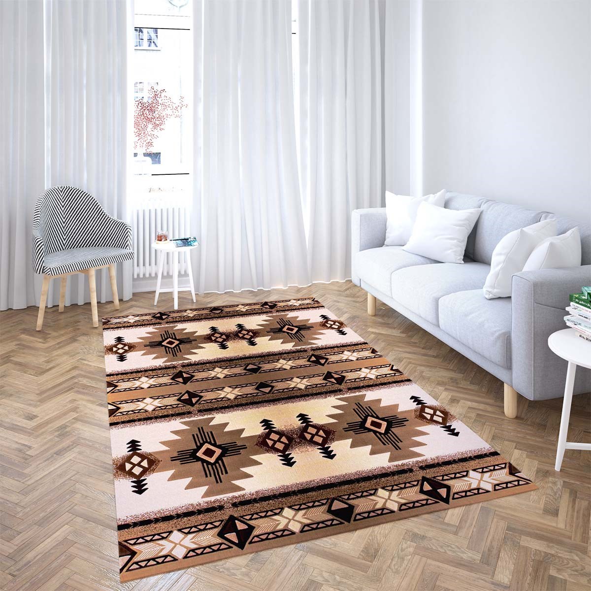 Kilim Desenli Etnik Dijital Baskı Yıkanabilir Kaymaz Taban Modern Salon Halı Ve Yolluk