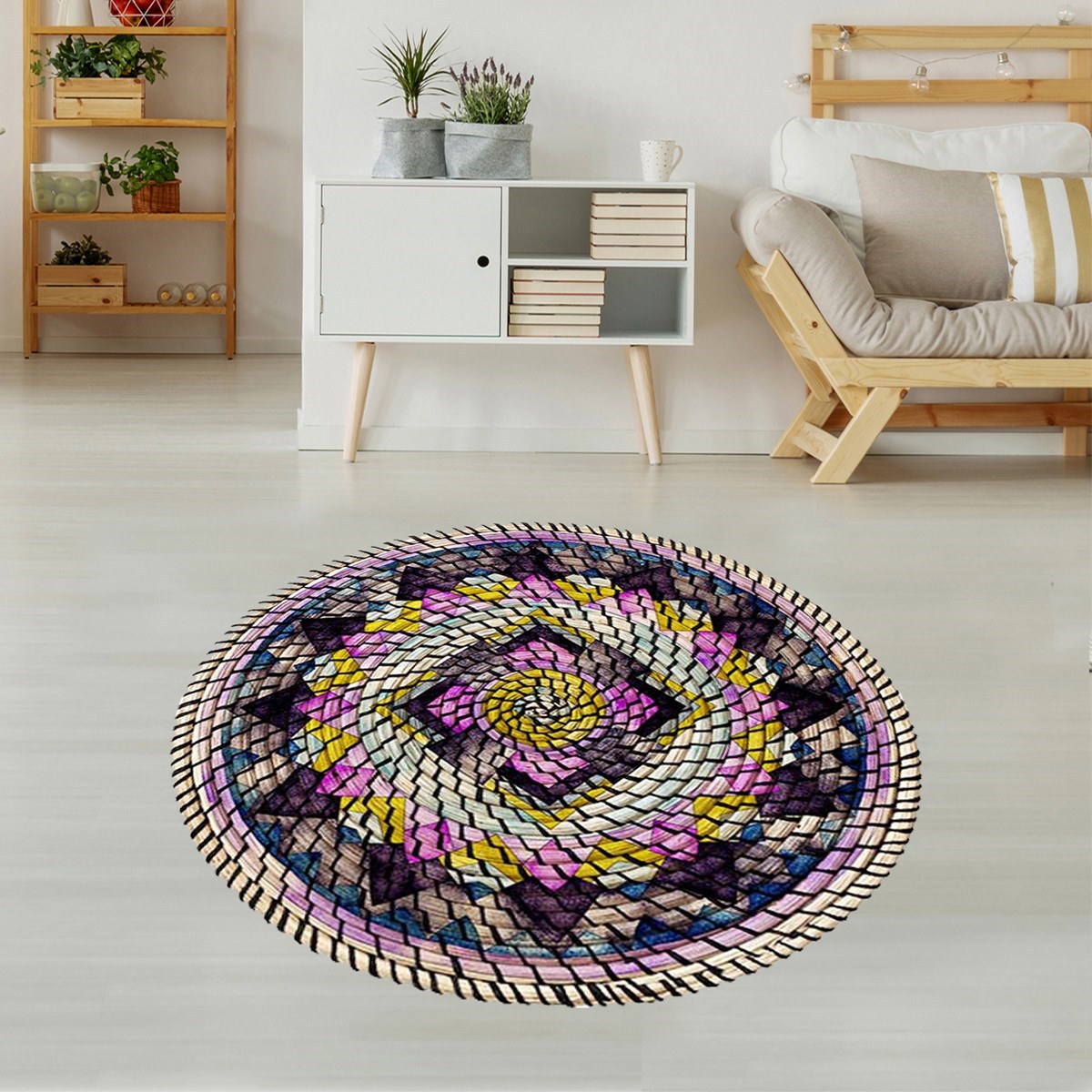 Jüt Hasır Kilim Görünümlü Dijital Baskılı Kaymaz Taban Yıkanabilir Modern Salon Halısı ve Yolluk