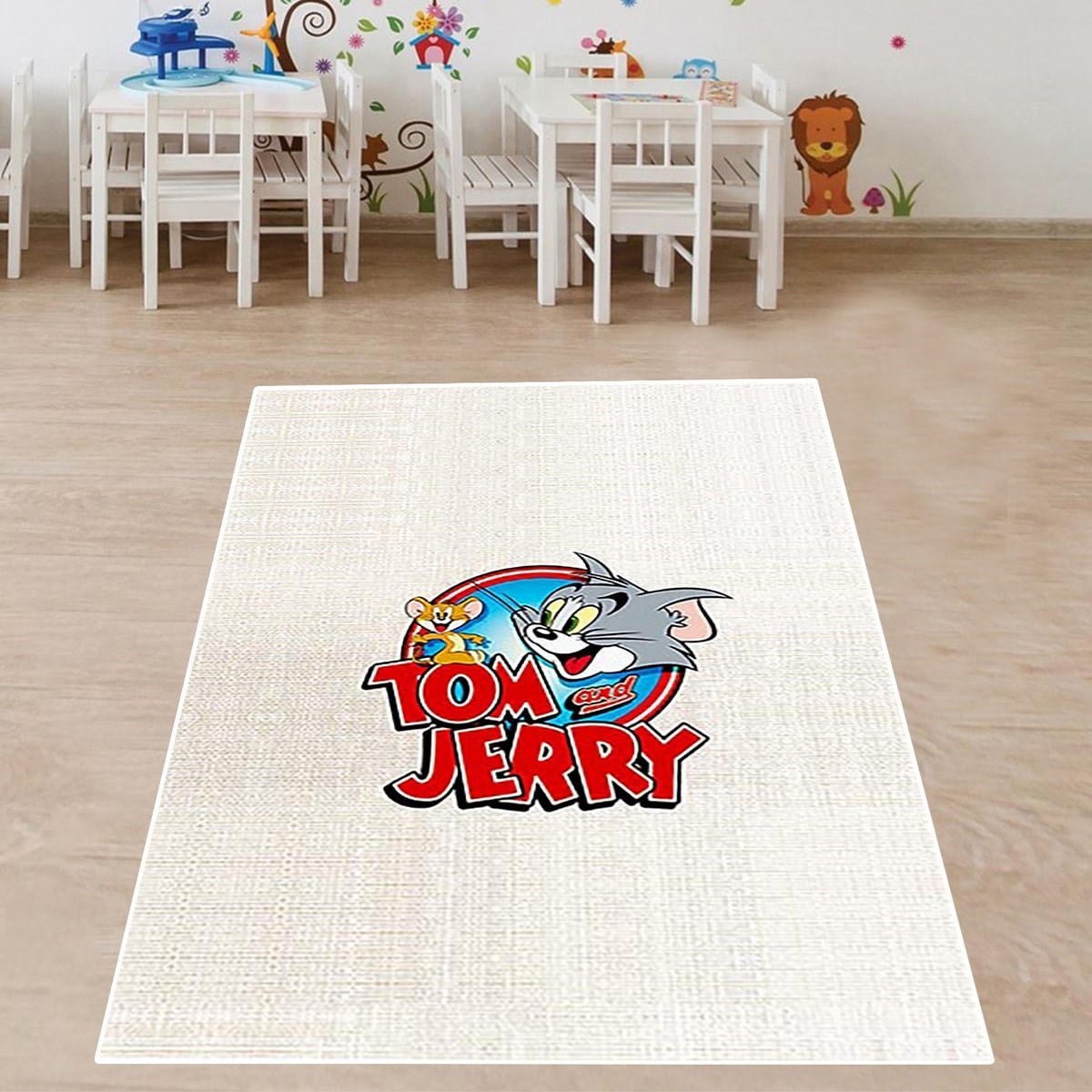 Tom ve Jerry Desenli Dijital Baskılı Kaymaz Taban Yıkanabilir Leke Tutmaz Çocuk Bebek Odası Halısı