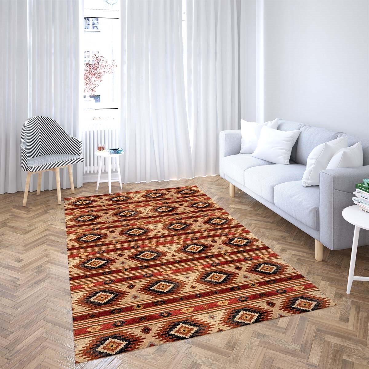 Kilim Desenli Etnik Dijital Baskı Yıkanabilir Kaymaz Taban Modern Salon Halı Ve Yolluk