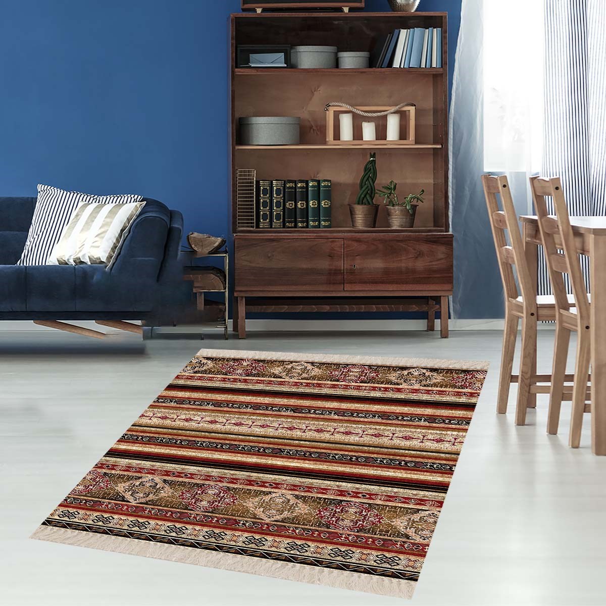 Otantik Kilim Desenli Etnik Dijital Baskı Yıkanabilir Modern Salon Halı ve Yolluk