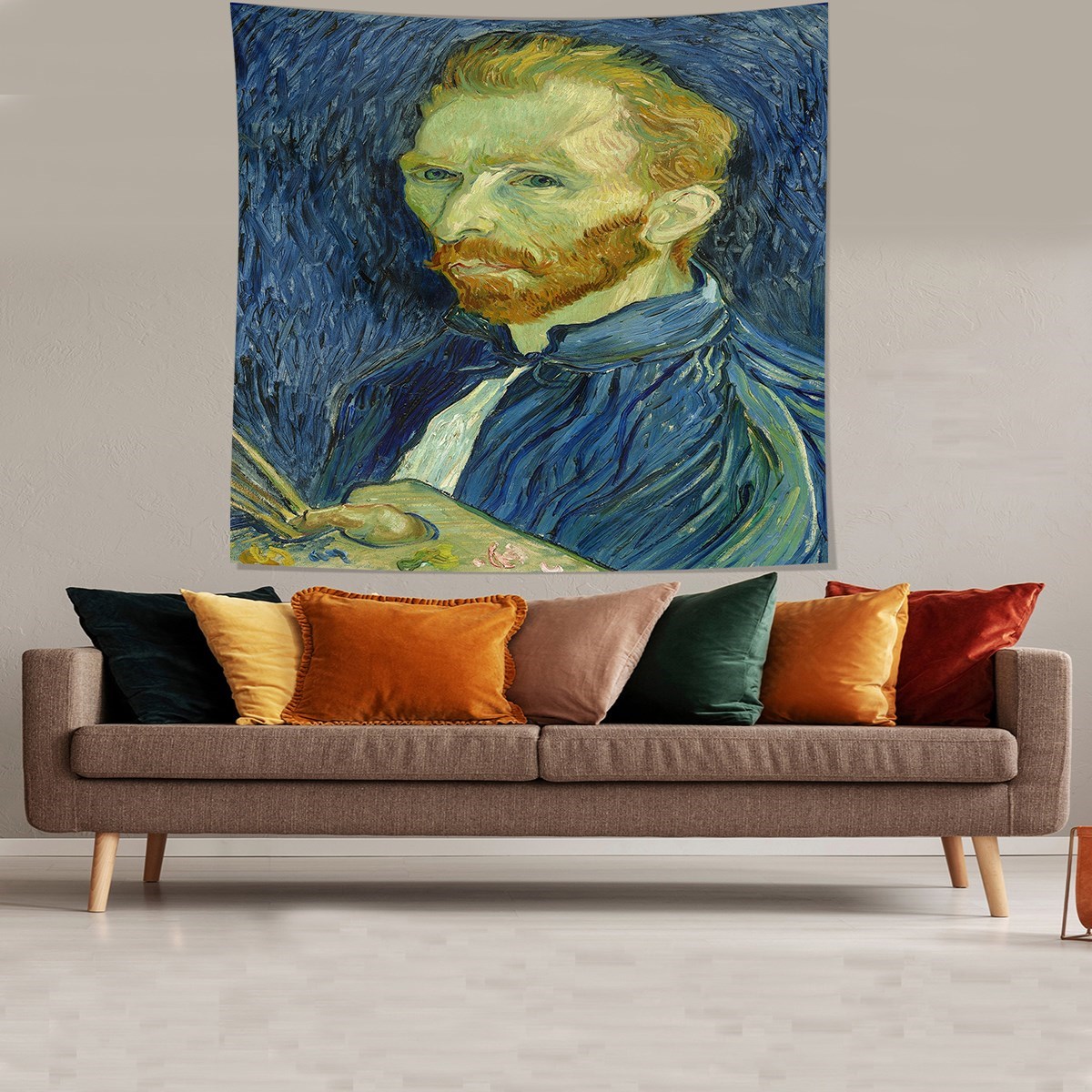 Van Gogh Portresi Leke Tutmaz Kadife Dokulu Kumaş Duvar Örtüsü Duvar Halısı Tapestry