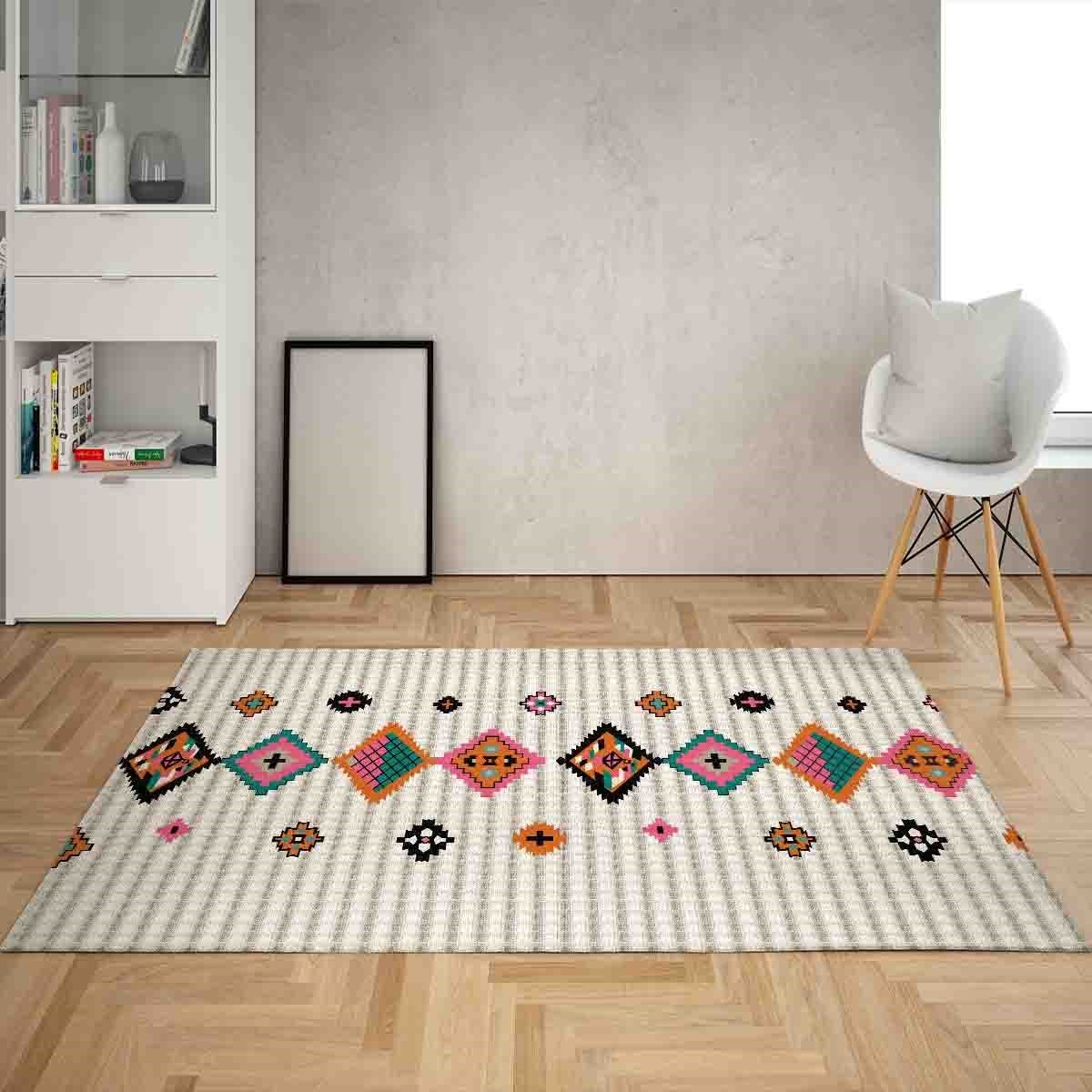 Kilim Desenli Etnik Dijital Baskı Yıkanabilir Kaymaz Taban Modern Salon Halı ve Yolluk (Desenli)