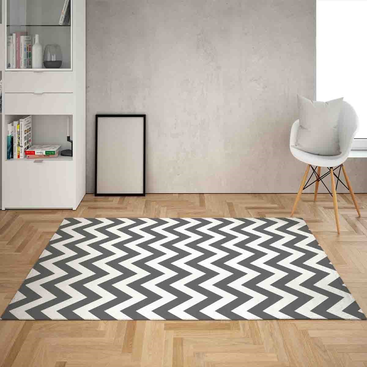 Geometrik Zigzag Desenli Dijital Baskı Yıkanabilir Kaymaz Taban Etnik Kilim Desen Salon Halı