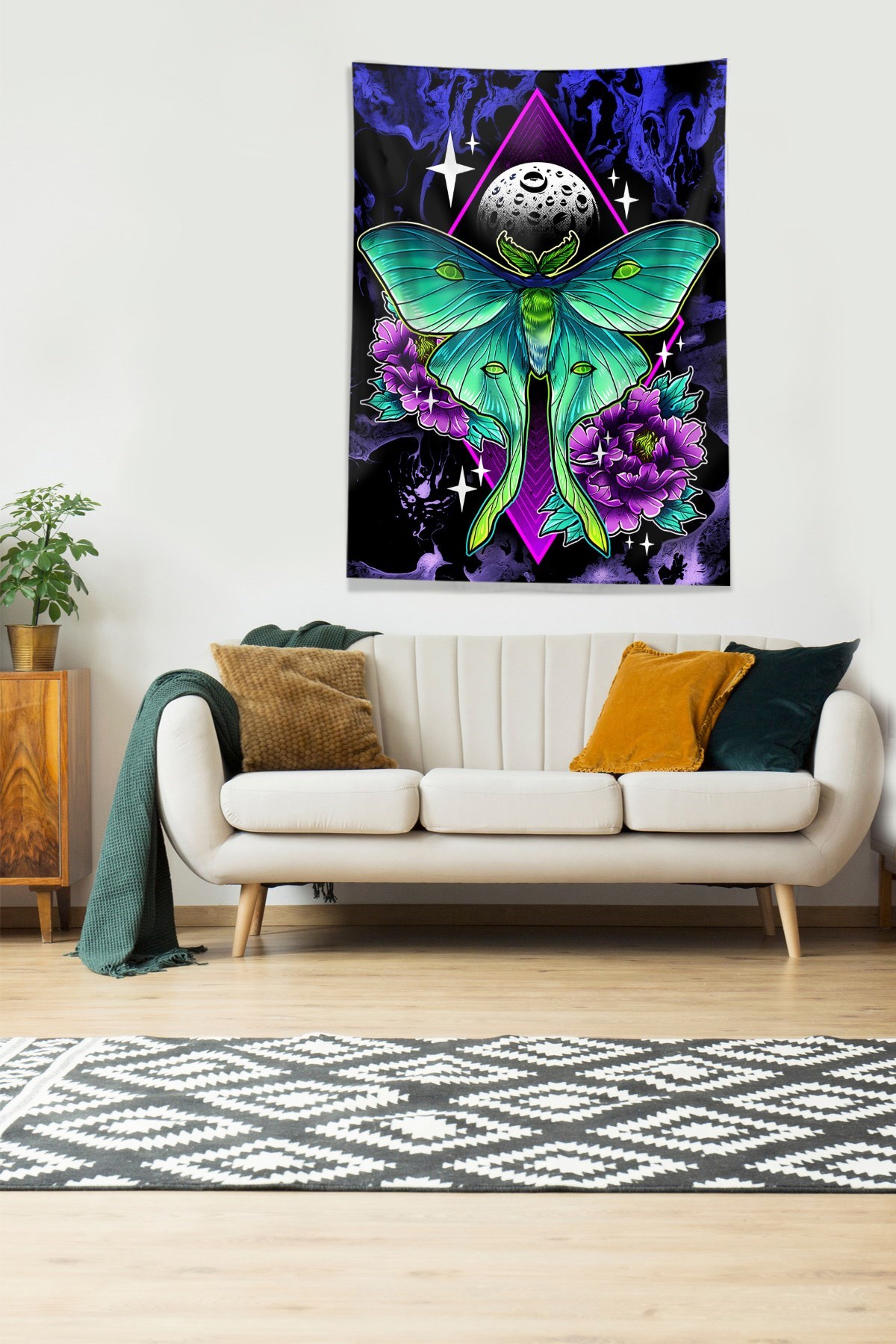 Multirenk Butterfly Kelebek Leke Tutmaz Kadife Kumaş Duvar Örtüsü Duvar Halısı Tapestry