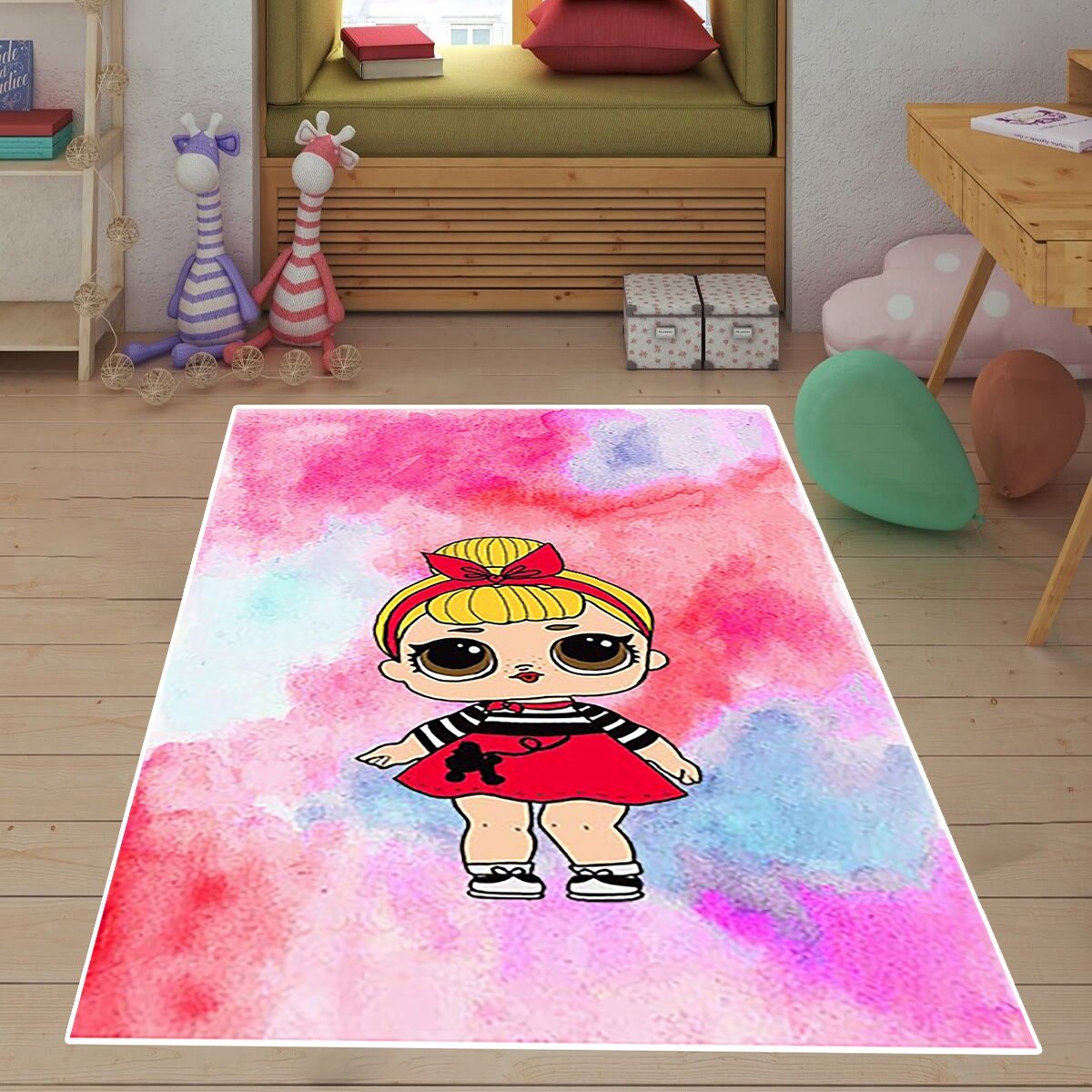 Lol Bebek Desenli Renkli Dijital Baskılı Kaymaz Taban Yıkanabilir Kız Çocuk Odası Halısı